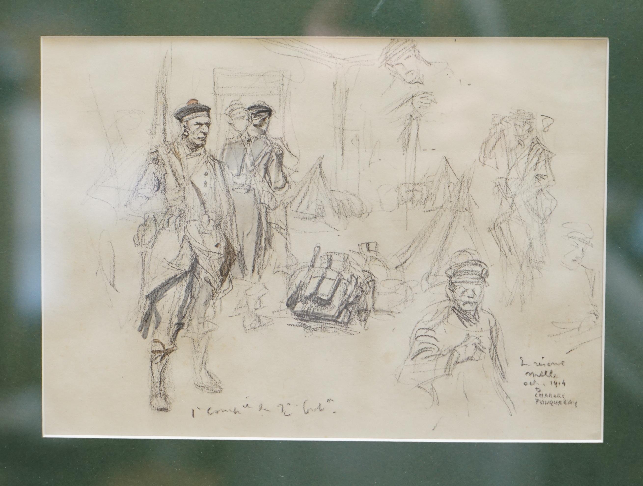 Édouardien Quatre croquis à l'aquarelle de la Première Guerre mondiale signés Charles Dominique Fouquerary 1914 en vente