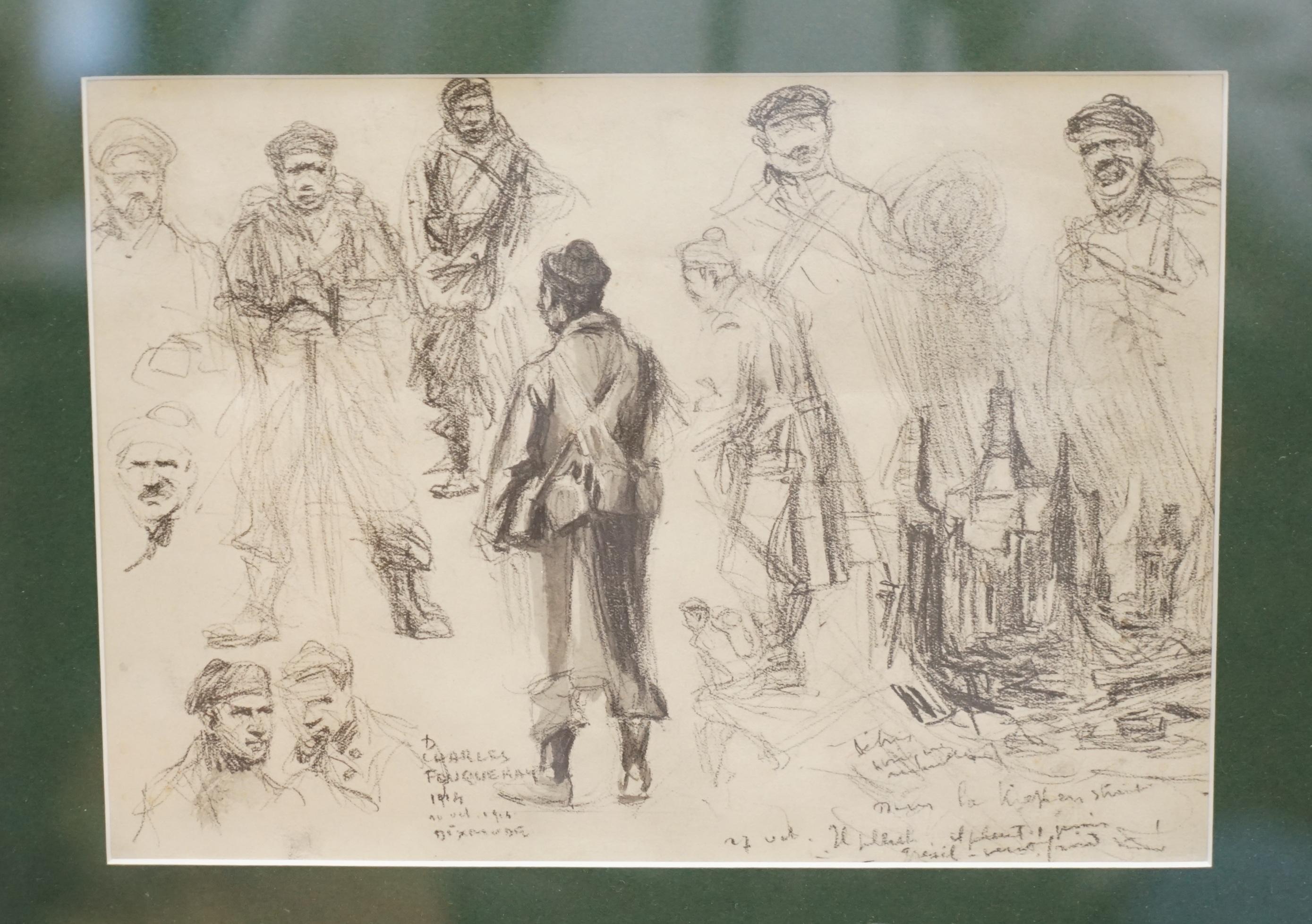 Edwardian Four World War I Signed Charles Dominique Fouquerary 1914 Water Colour Sketches For Sale