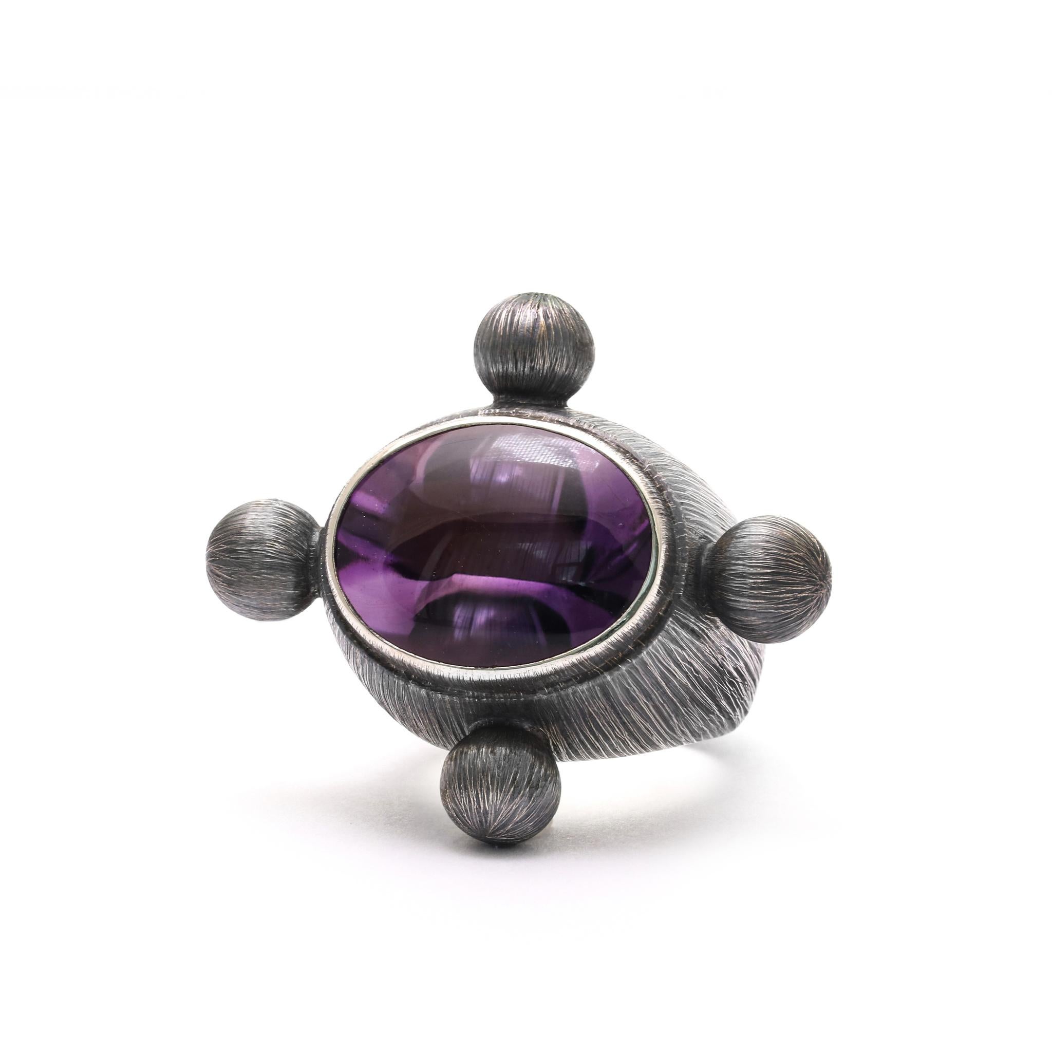 Anello dei Quattro Mondi in argento sterling disponibile in ametista o quarzo fumé In condizioni buone a Jimbaran, Bali
