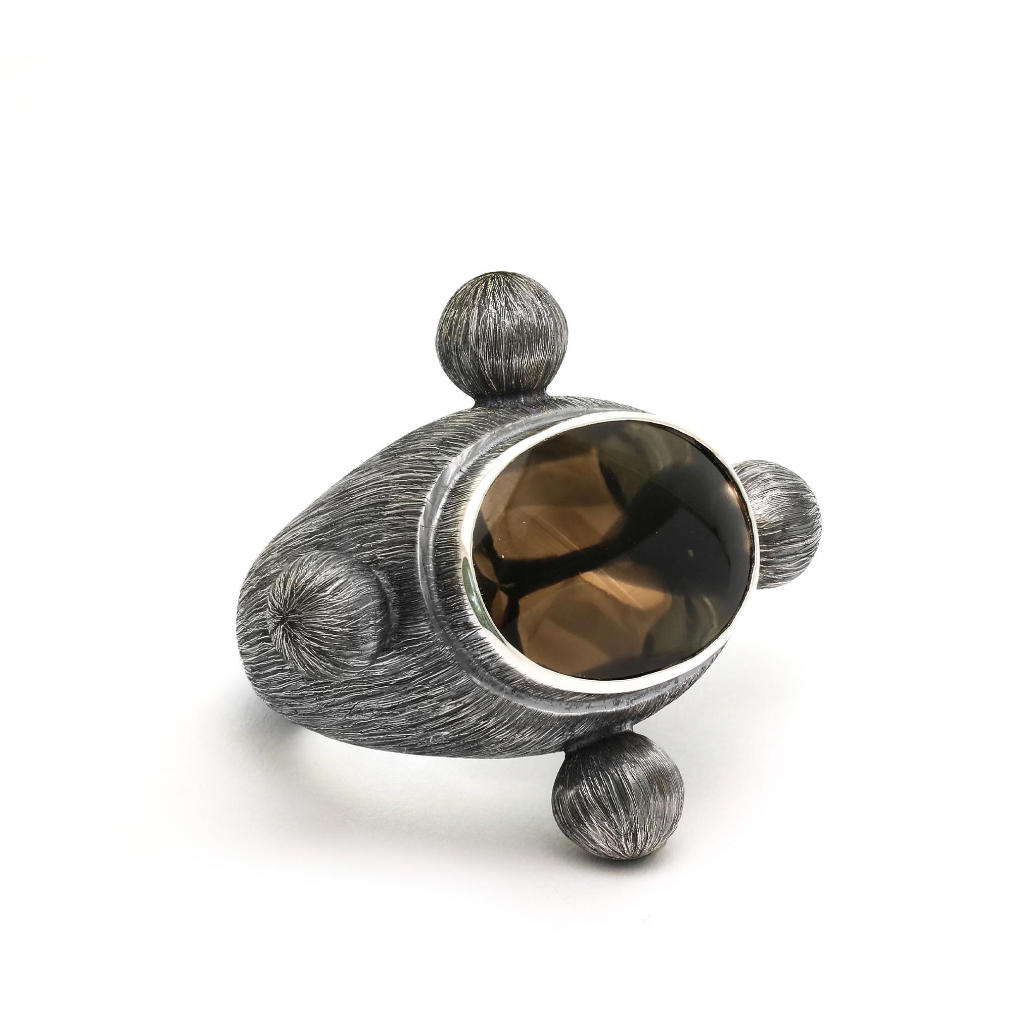 XXI secolo e contemporaneo Anello dei Quattro Mondi in argento sterling disponibile in ametista o quarzo fumé
