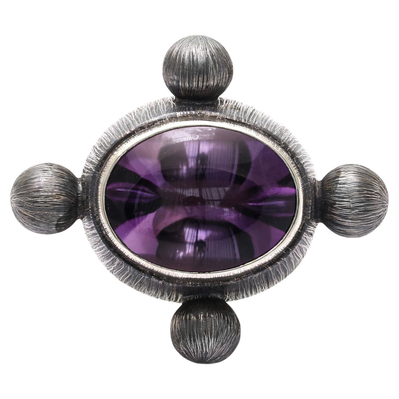 Anello dei Quattro Mondi in argento sterling disponibile in ametista o quarzo fumé