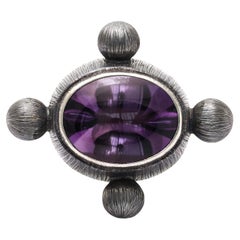Anello dei Quattro Mondi in argento sterling disponibile in ametista o quarzo fumé