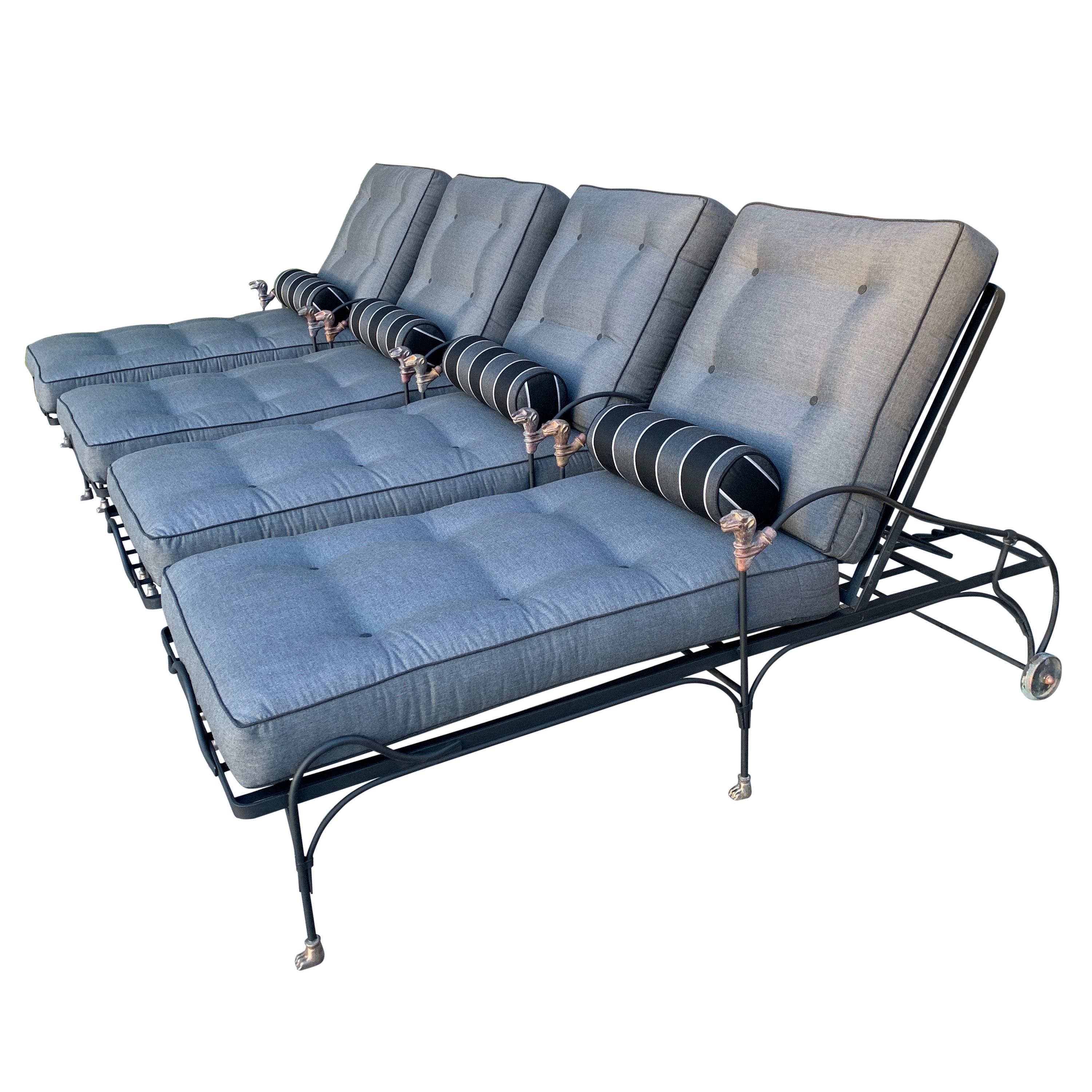 Four Wrought Iron Chaises with Bronze Details in the Style of Giacometti