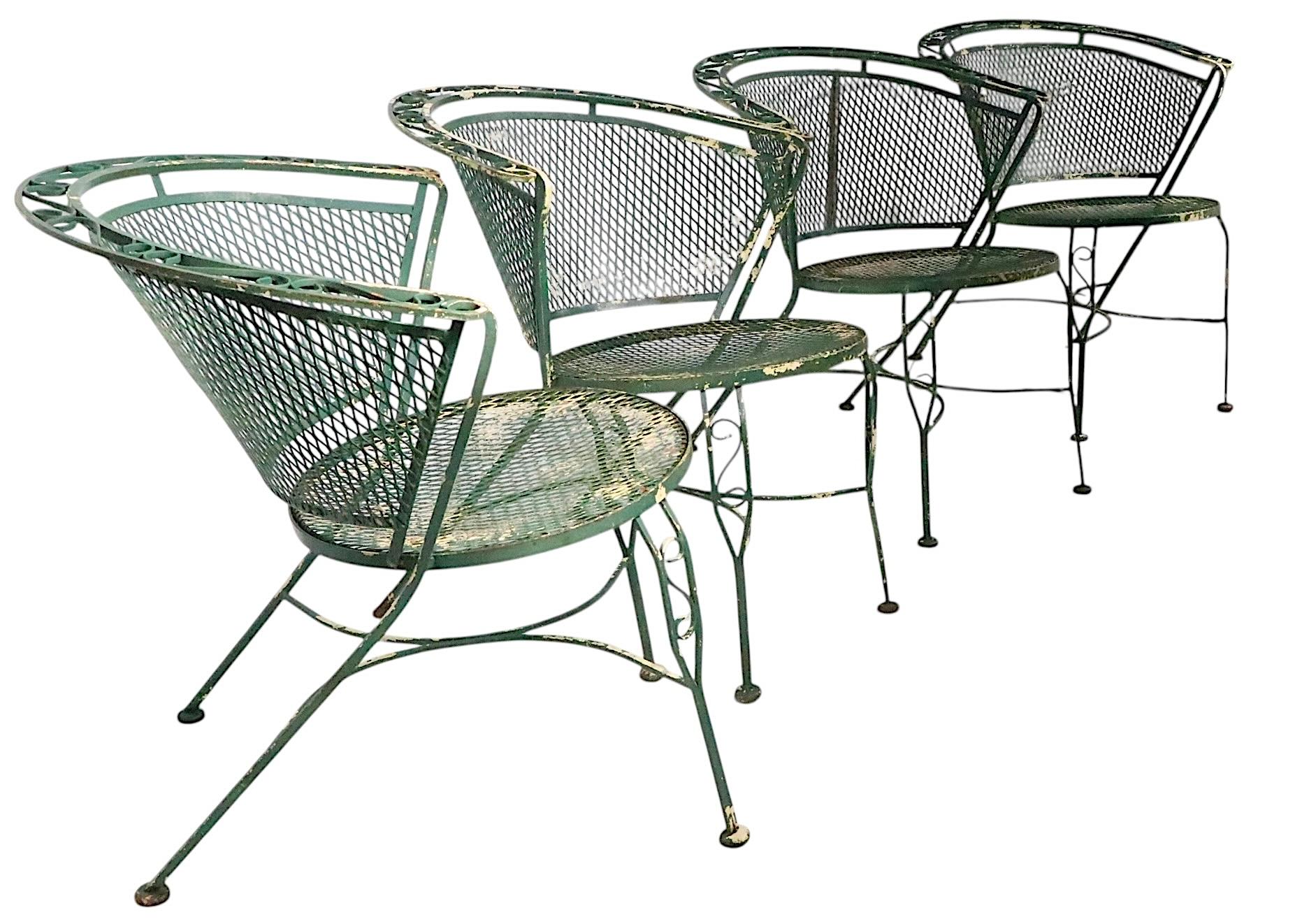 Cuatro Sillas de Comedor de Hierro Forjado para Patio y Piscina de Salterini Años 50/60 Regencia de Hollywood en venta