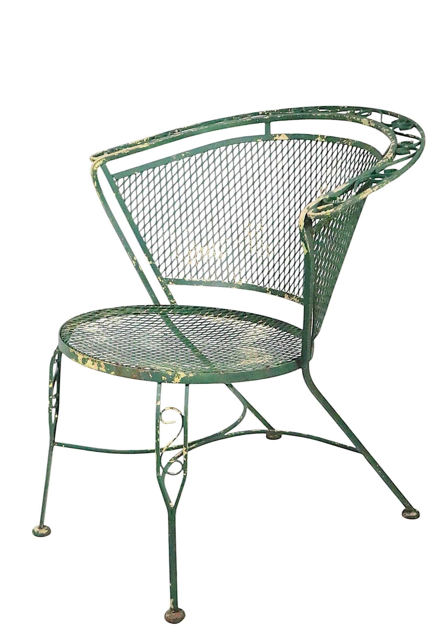 Cuatro Sillas de Comedor de Hierro Forjado para Patio y Piscina de Salterini Años 50/60 Estadounidense en venta