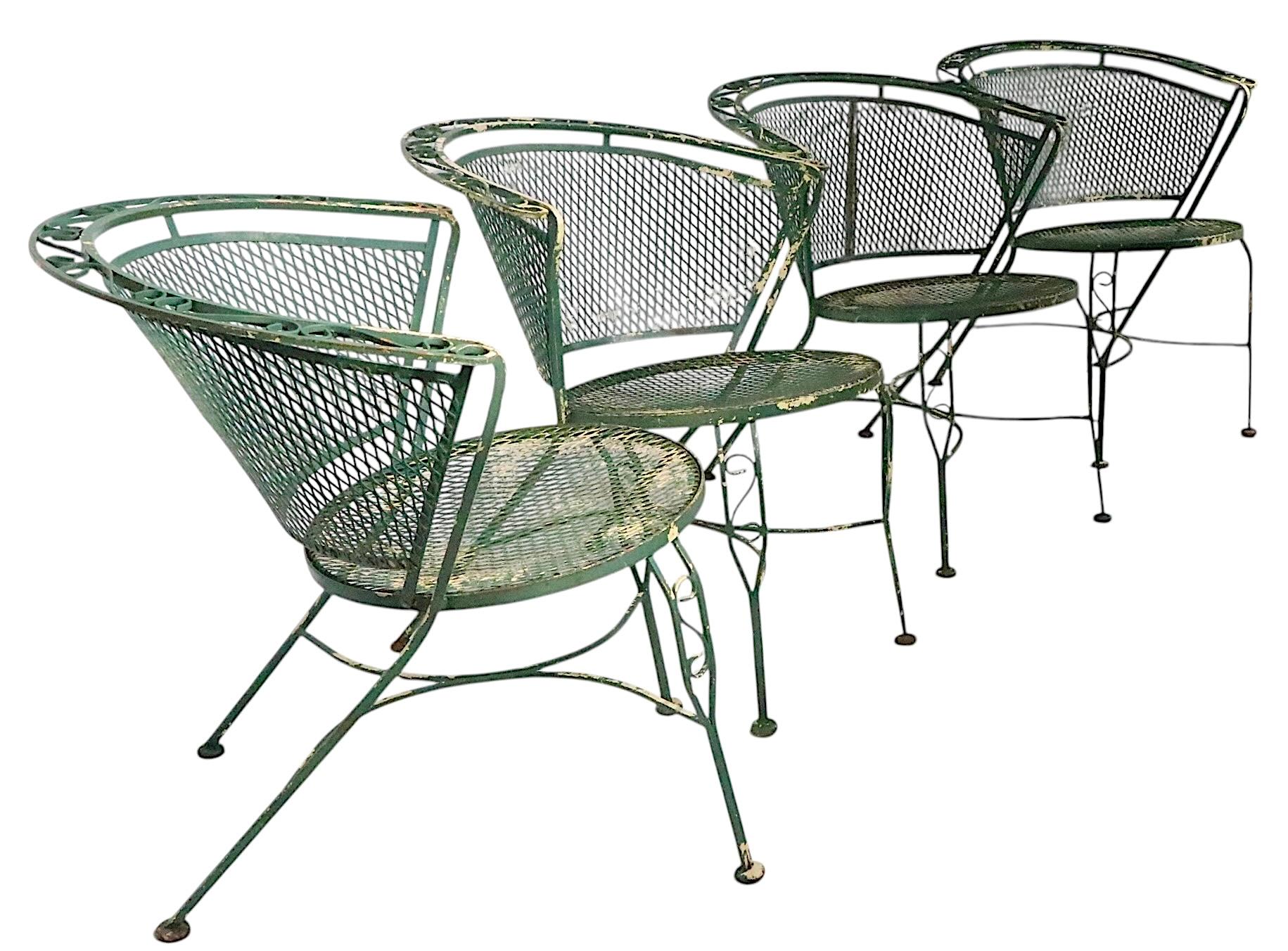 Cuatro Sillas de Comedor de Hierro Forjado para Patio y Piscina de Salterini Años 50/60 siglo XX en venta