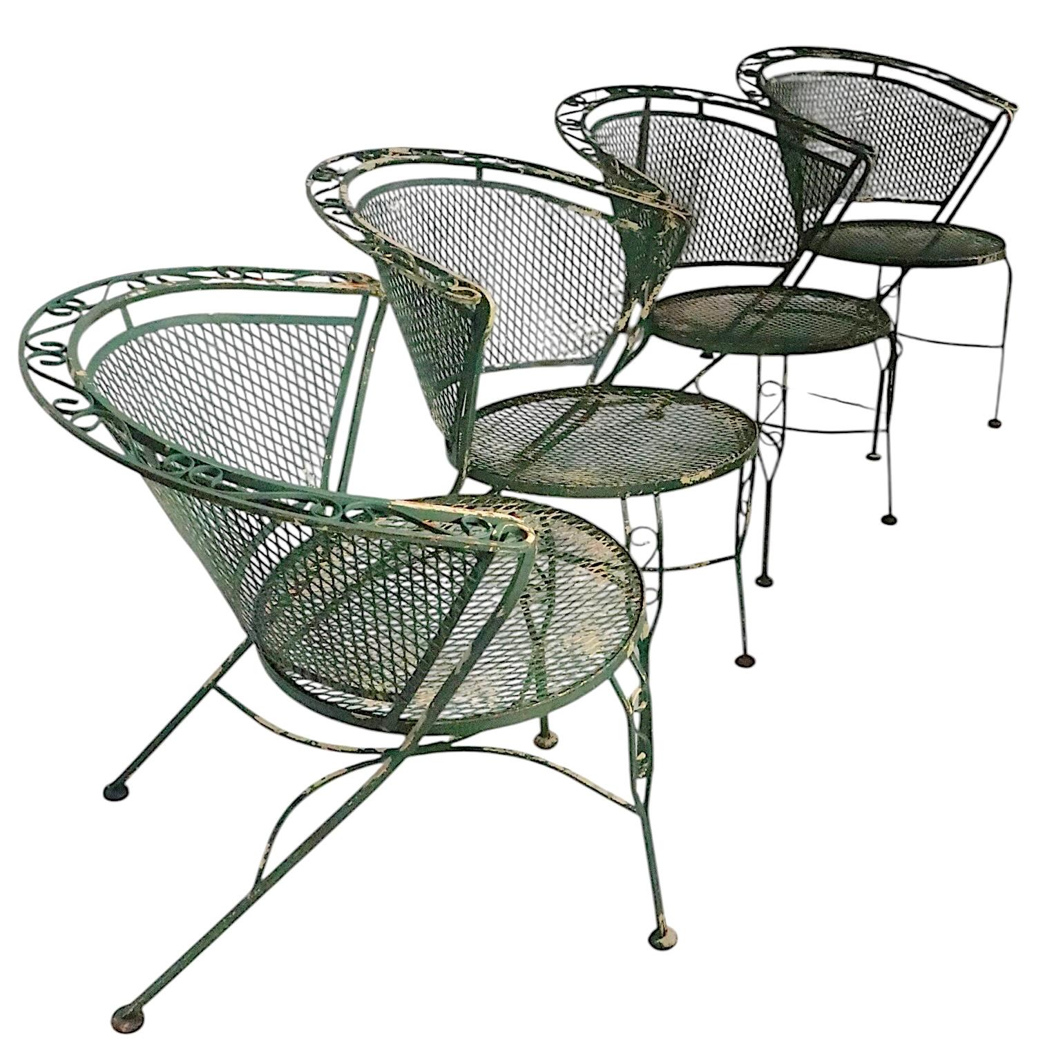Cuatro Sillas de Comedor de Hierro Forjado para Patio y Piscina de Salterini Años 50/60 en venta 1