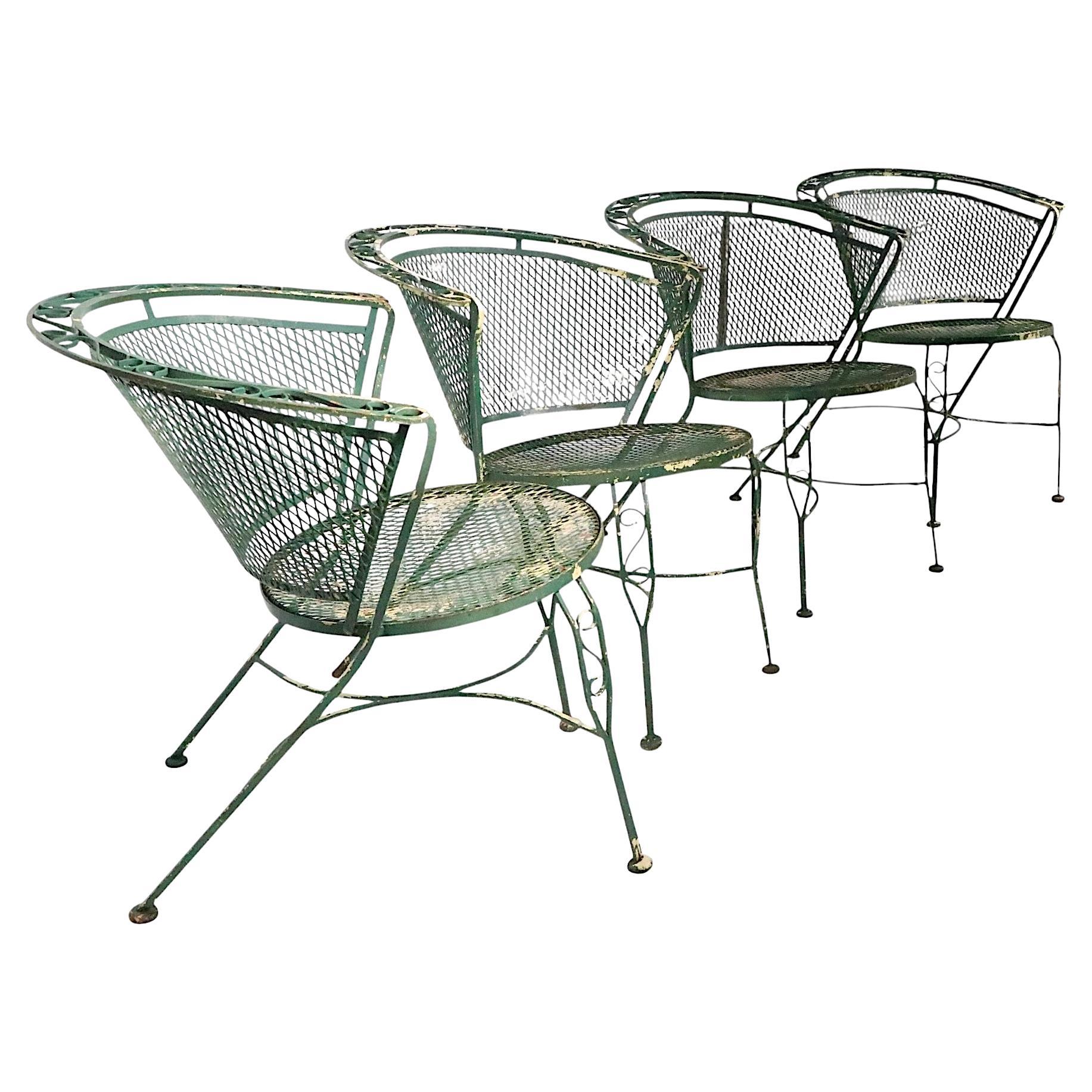 Quatre chaises de salle à manger de patio ou de jardin en fer forgé par Salterini, années 1950/60