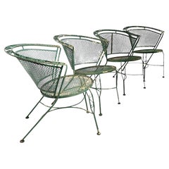 Four Wrought Iron Patio Garden Poolside Dining Chairs by Salterini 1950/60's