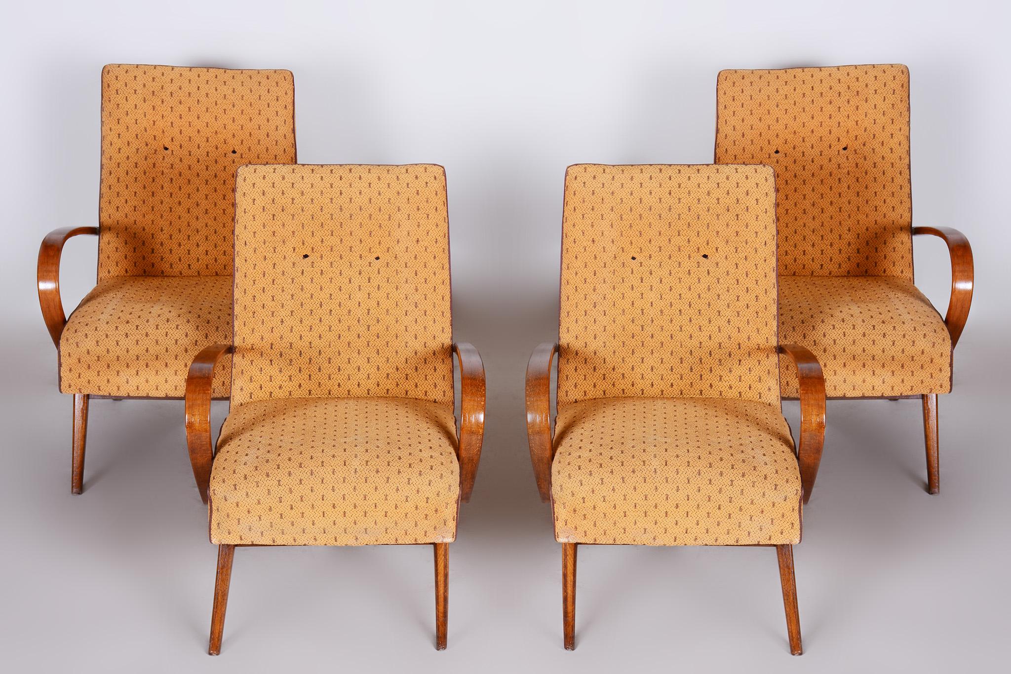 Four Yellow Mid Century Armchairs Made in 1950s Czechia, Original Condition In Good Condition For Sale In Horomerice, CZ