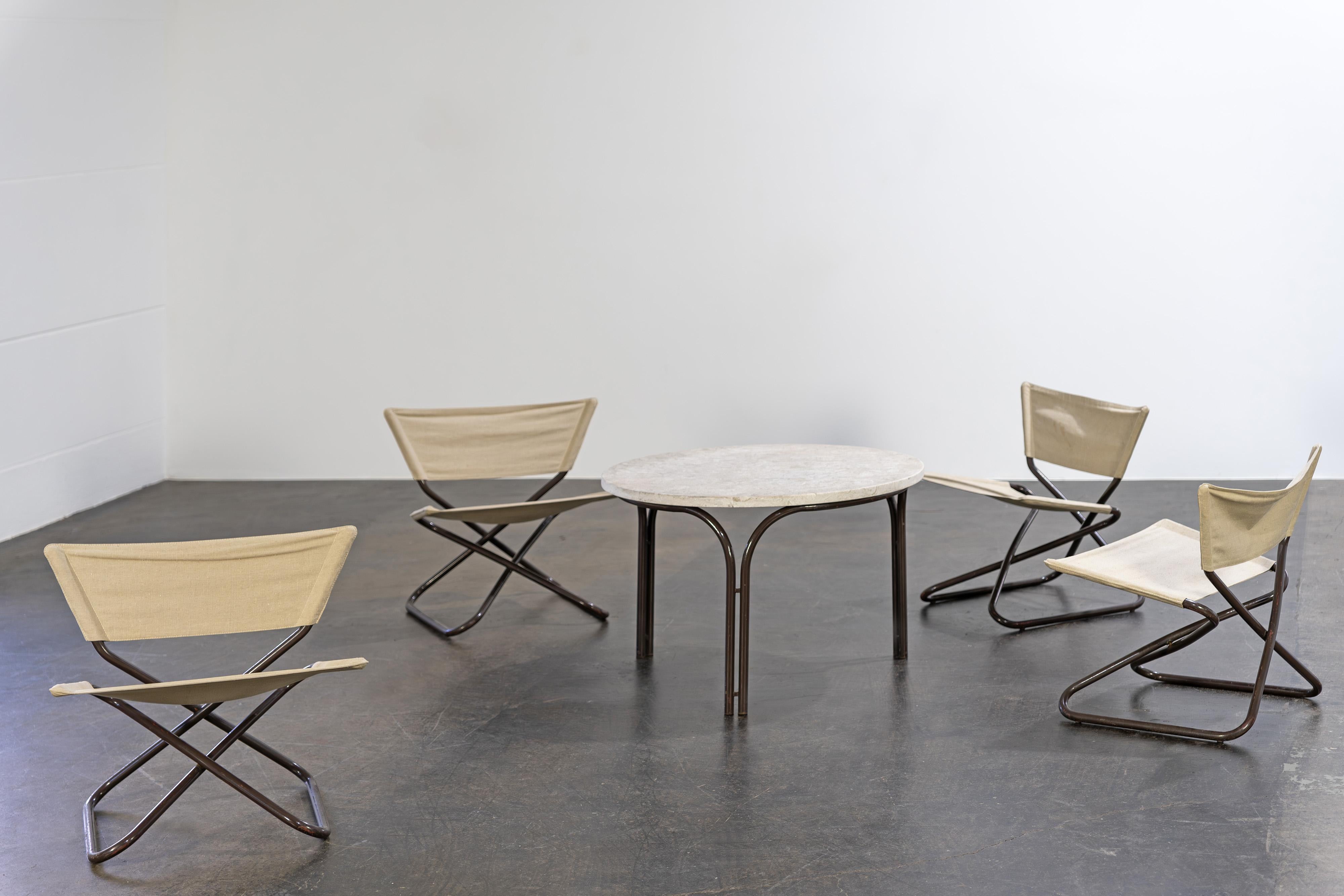 20th Century Four Z-Down folding lounge chairs and table by Erik Magnussen, Torben Ørskov For Sale