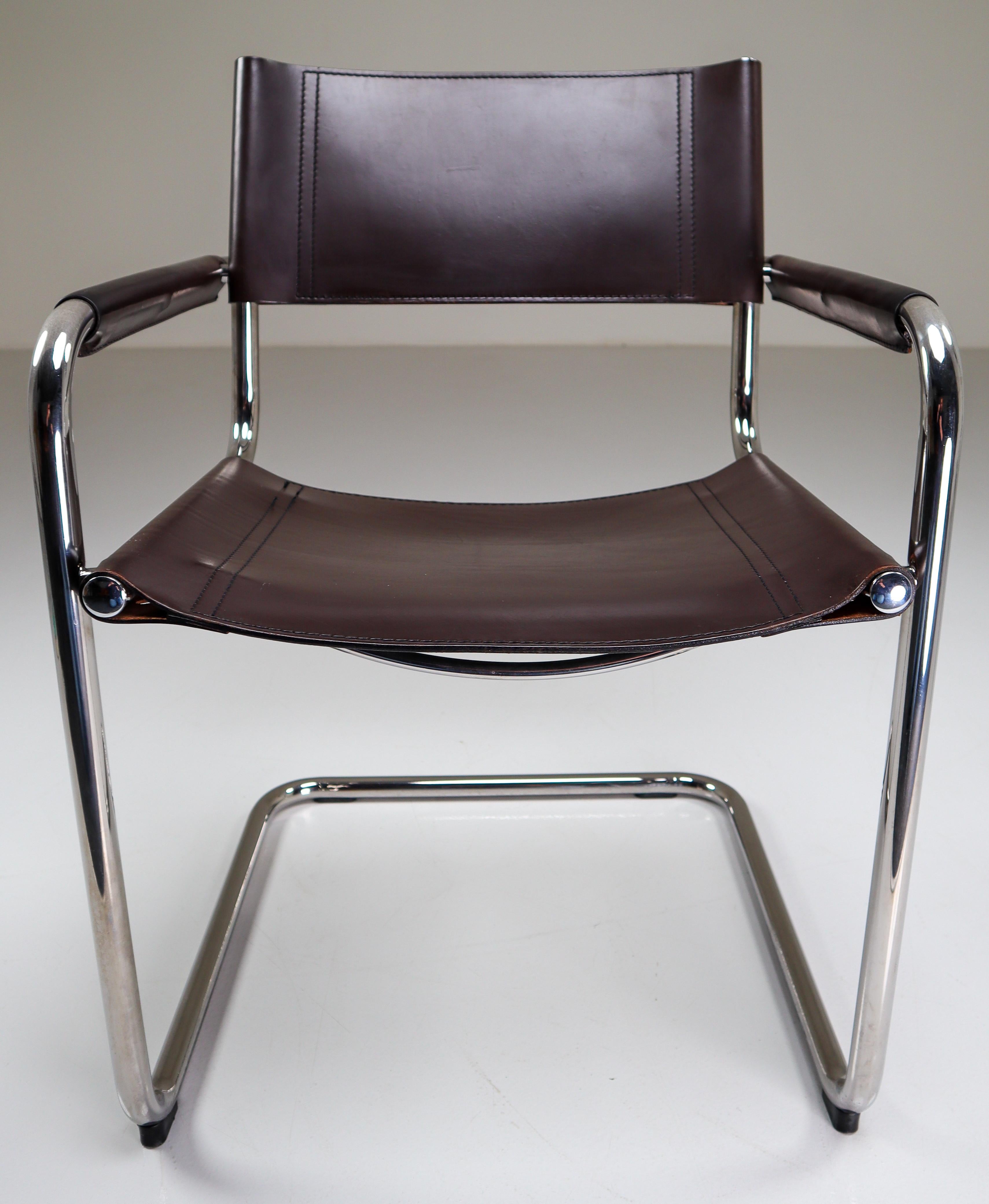 Four Mart Stam Model S33 Chocolate Brown Leather Cantilever Chairs by Fasem 3