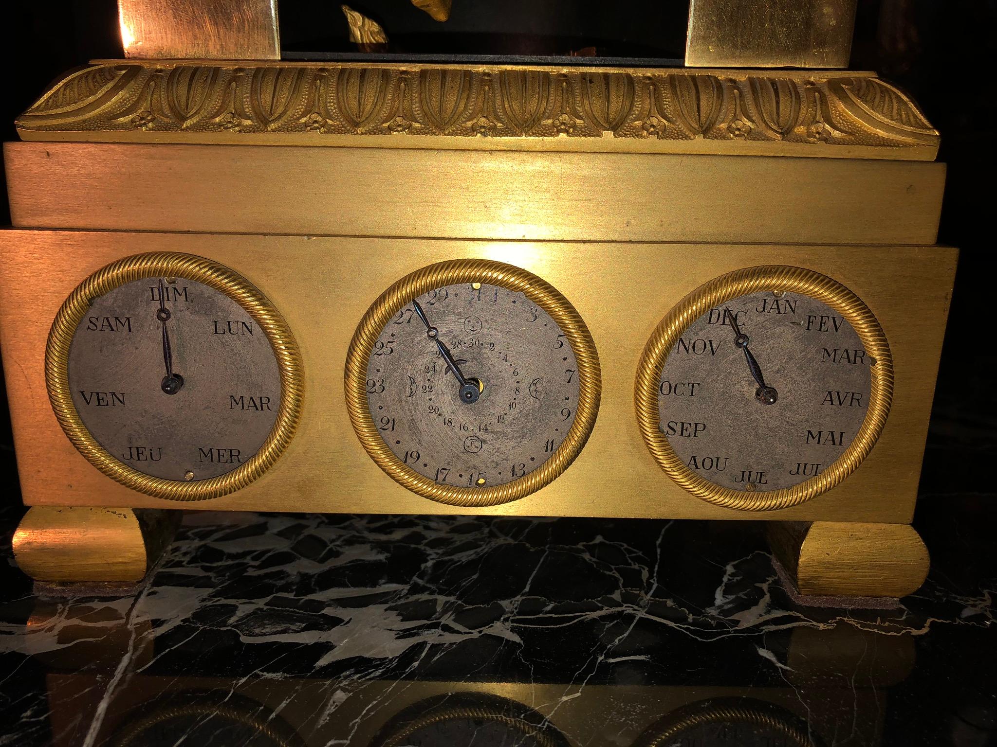 Fournier Louis XVI Mantel Clock, Gilt Bronze, Cupid Pend, Month-day-date France For Sale 7