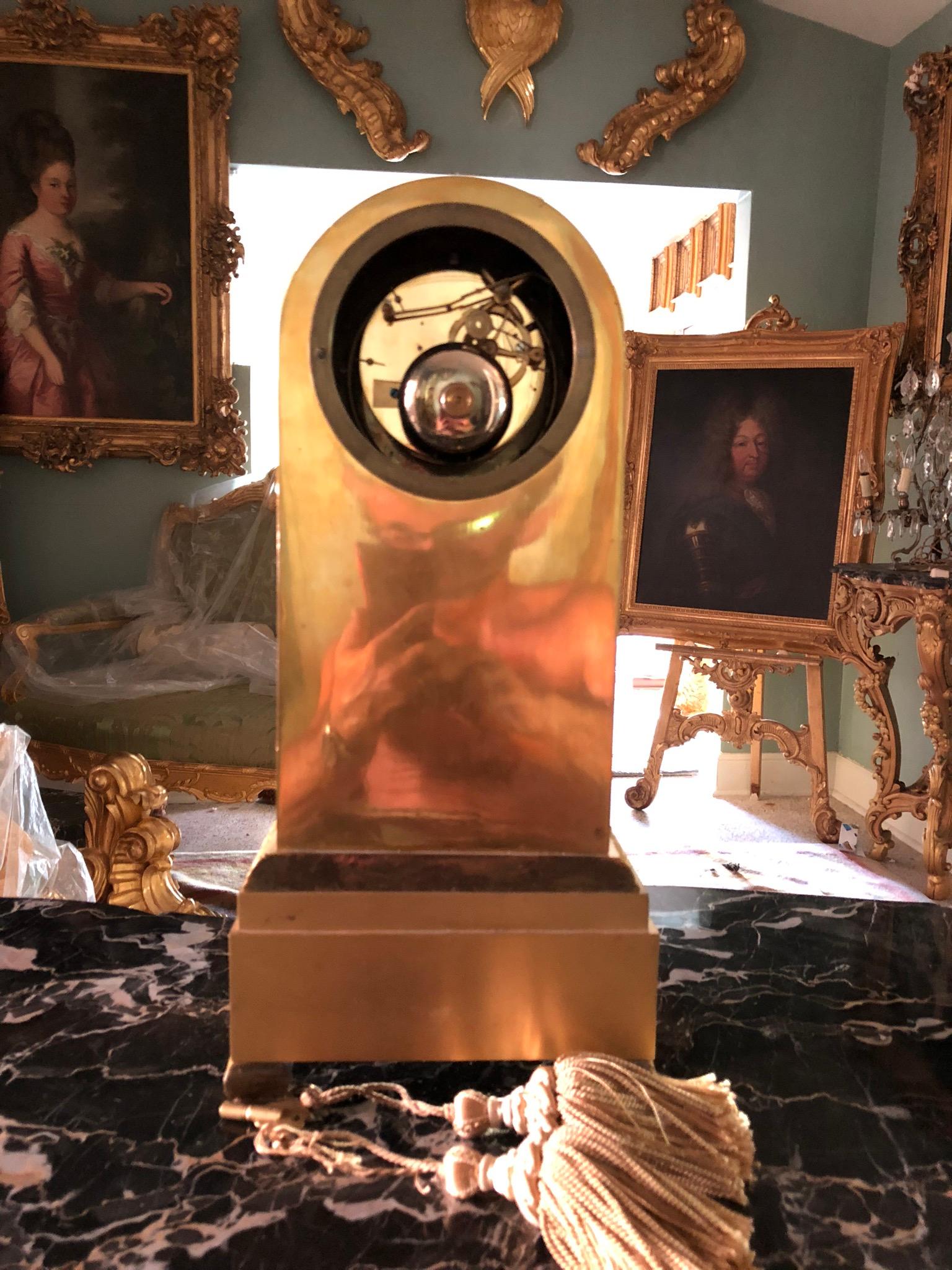 Fournier Louis XVI Mantel Clock, Gilt Bronze, Cupid Pend, Month-day-date France For Sale 3