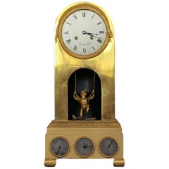 Antique Fournier Louis XVI Mantel Clock, Gilt Bronze, Cupid Pend, Month-day-date France