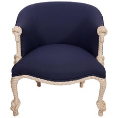 Fournier Style Rope, Knots and Tassel Carved and Painted upholstered Tub Chair