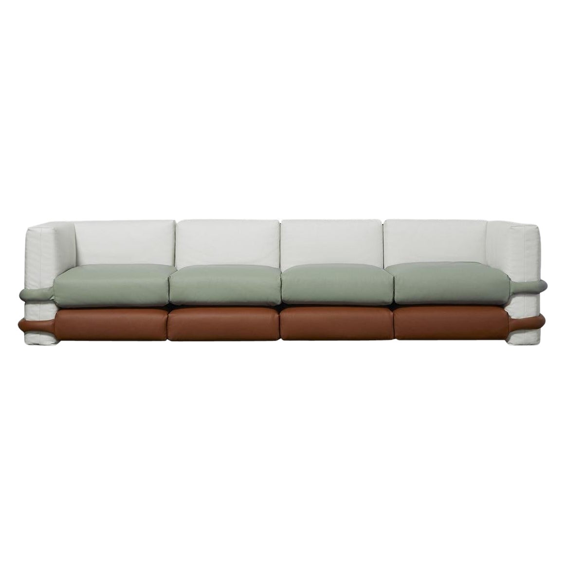 Viersitzer-Kissensofa, Mintgrün, Brown, Weiß, Leder, Muller Van Severen im Angebot