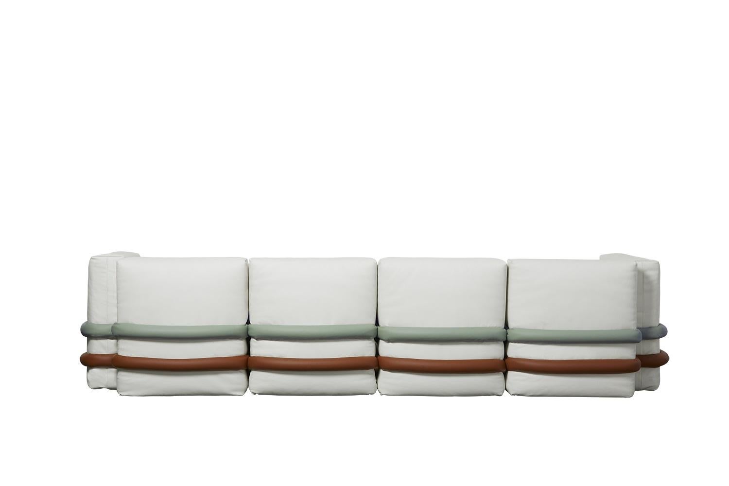 Muller Van Severen, Kissen, Viersitzer-Sofa, Mintgrün, Braun, Weiß, Leder (Spanisch) im Angebot