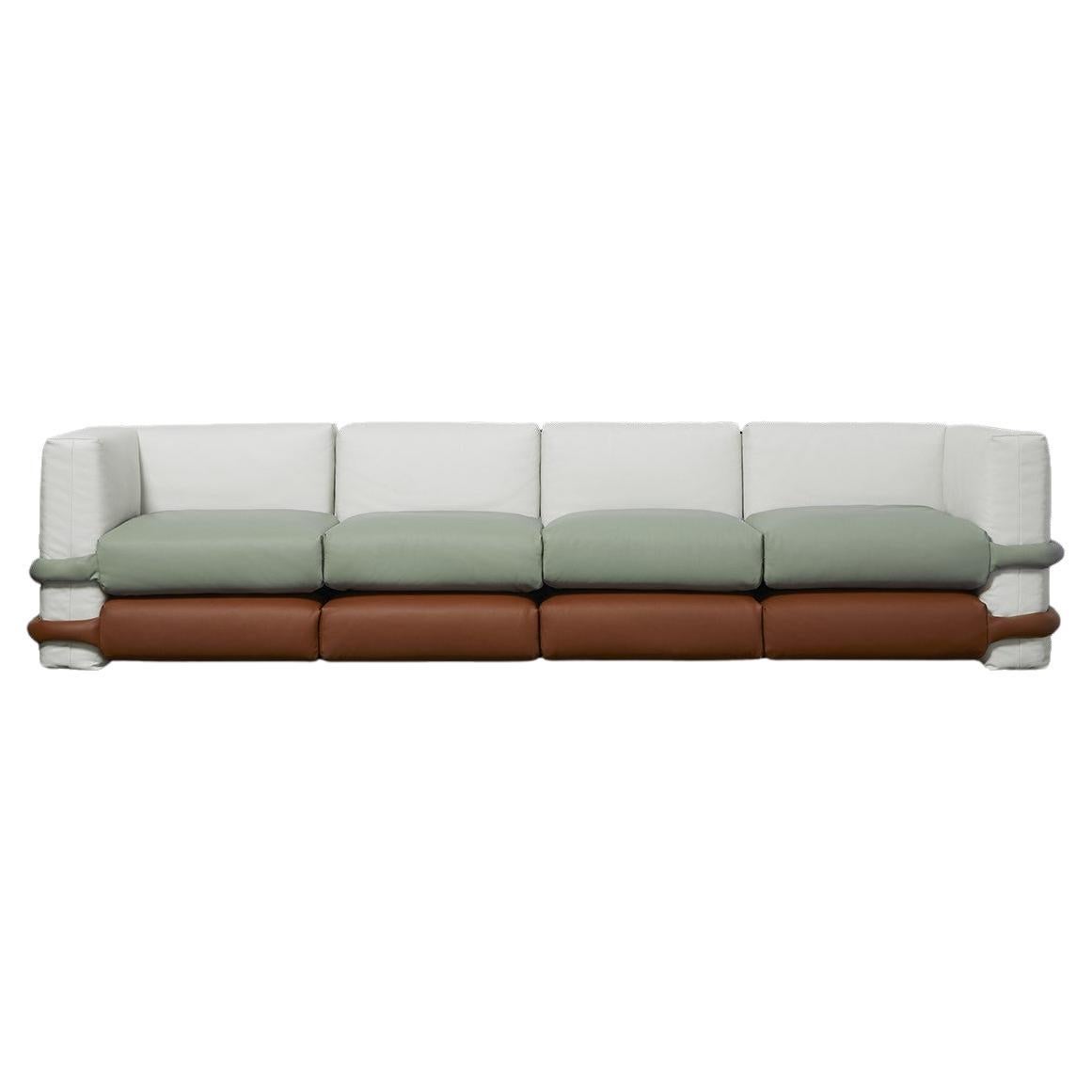 Muller Van Severen, Pillow, FourSeater Sofa, Mint Green, Brown, White, Leather