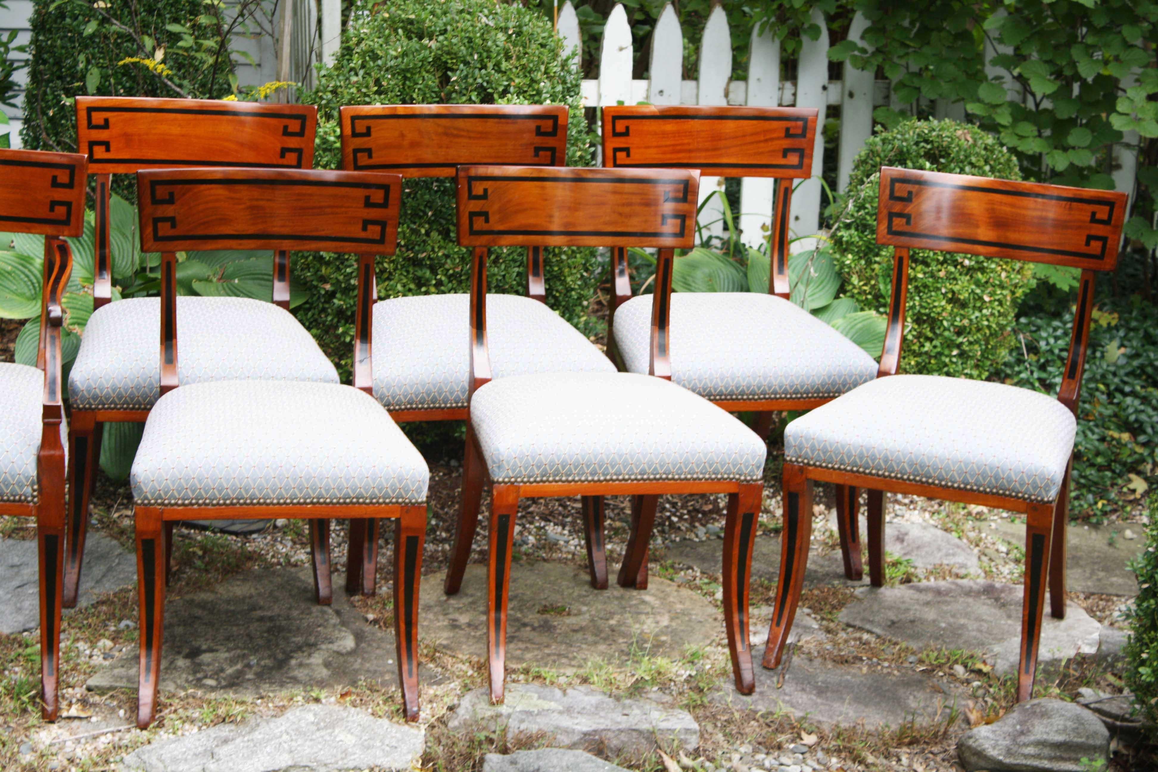 Hand-Carved FOURTEEN English Regency Klismos Dining Chairs