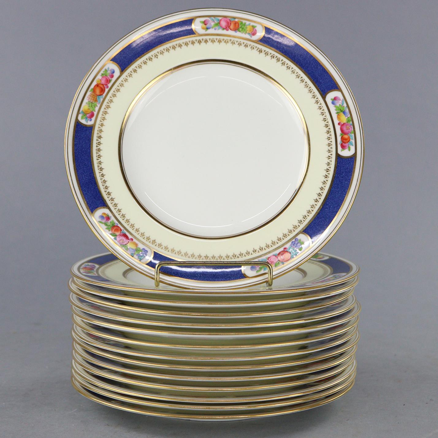 20th Century Fourteen English Wedgwood Hand Painted Floral and Gilt Salad Plates, circa 1940