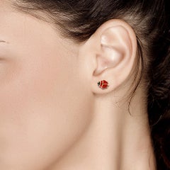 Fourteen Karats Yellow Gold Enamel Lady Bug Stud Earrings Measuring 0.30 Inch