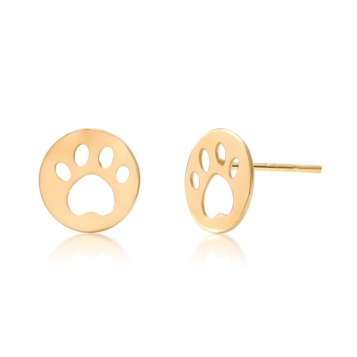 14k gold paw print earrings