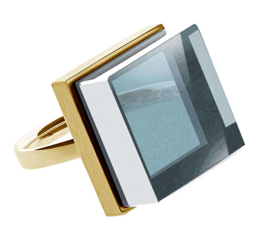 Fourteen Karat Rose Gold Art Deco Style Ring with Blue Quartz For Sale 5
