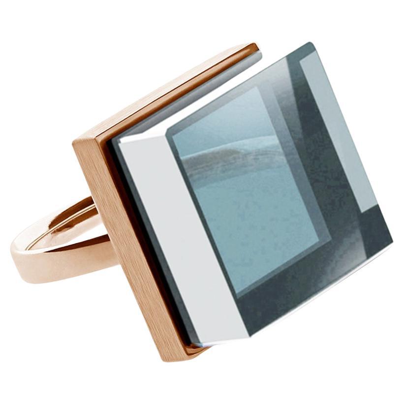 Vierzehn Karat Roségold Ring im Art-déco-Stil mit blauem Quarz