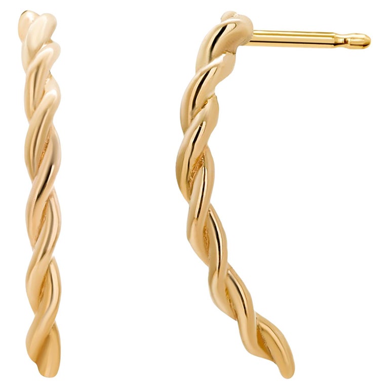 Fourteen Karat Twisted Yellow Gold Hoop Earrings For Sale at 1stDibs