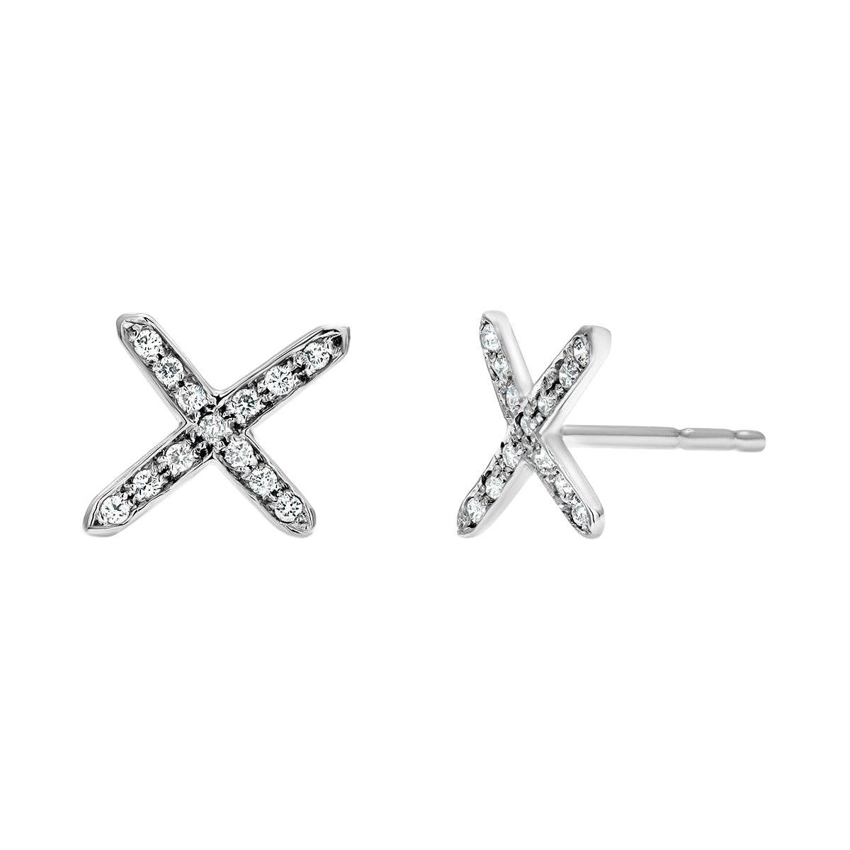 Fourteen Karat White Gold Diamond Cross Stud Earrings