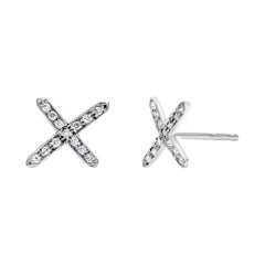 Fourteen Karat White Gold Diamond Cross Stud Earrings