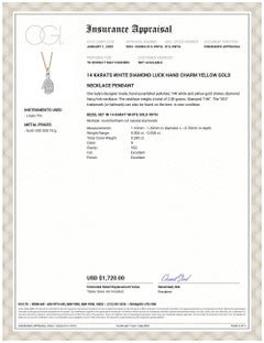 Fourteen Karat White Gold Diamond Luck Hand Charm Yellow Gold Necklace Pendant