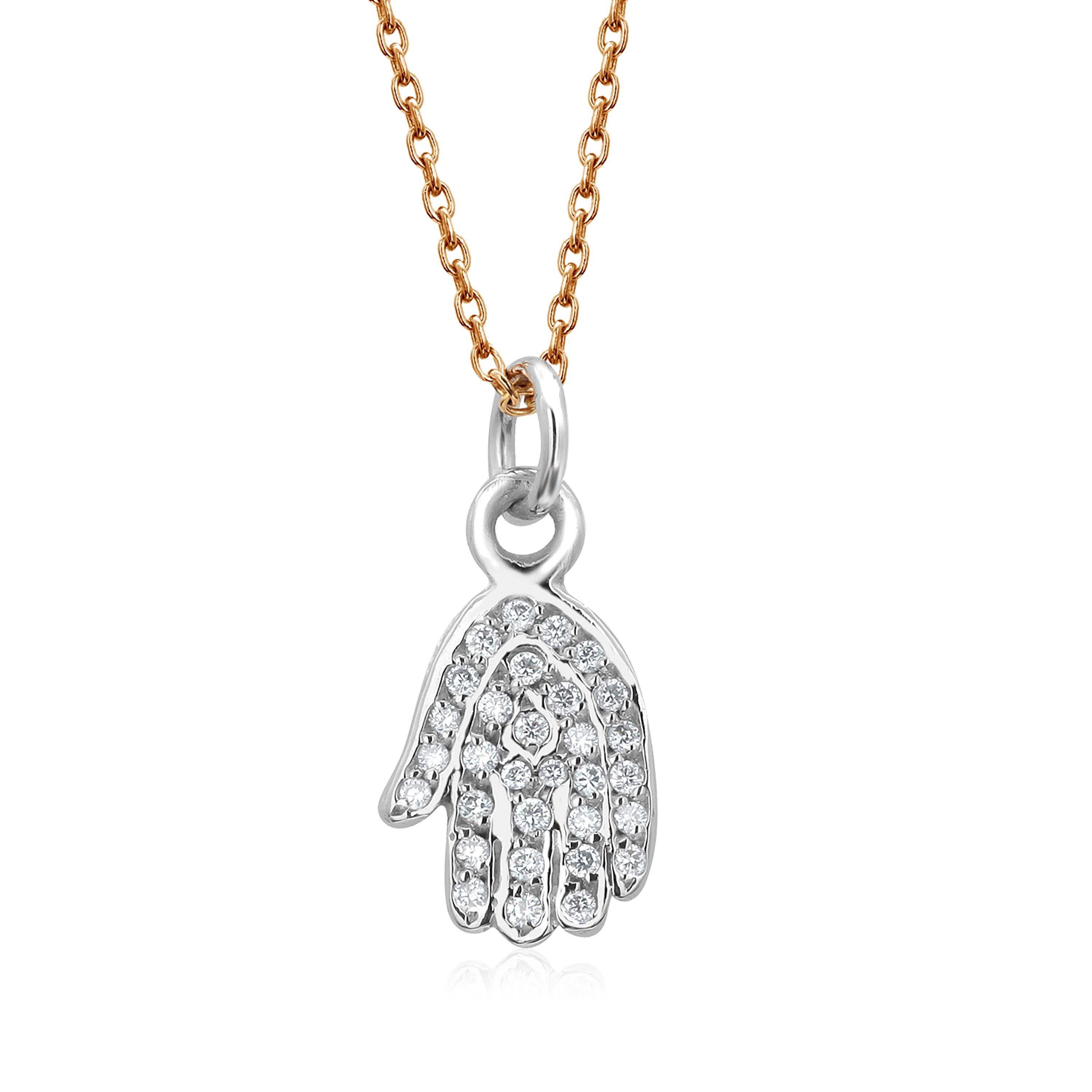 Fourteen Karat White Gold Diamond Luck Hand Charm Yellow Gold Necklace Pendant 2