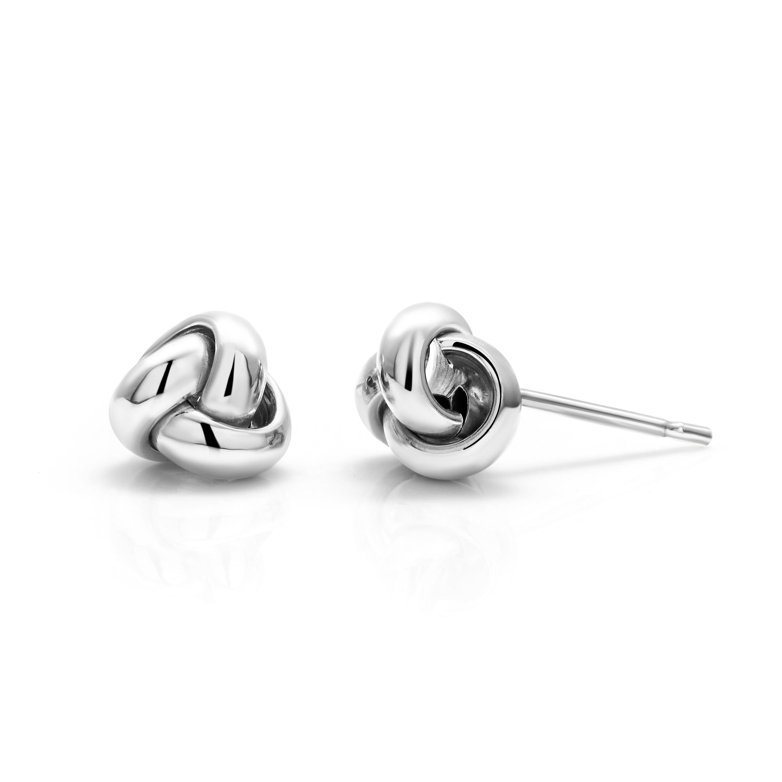 Fourteen Karat White Gold Love Knot 0.30 InchStud  Earrings Measuring 0.30 inch  In New Condition For Sale In New York, NY