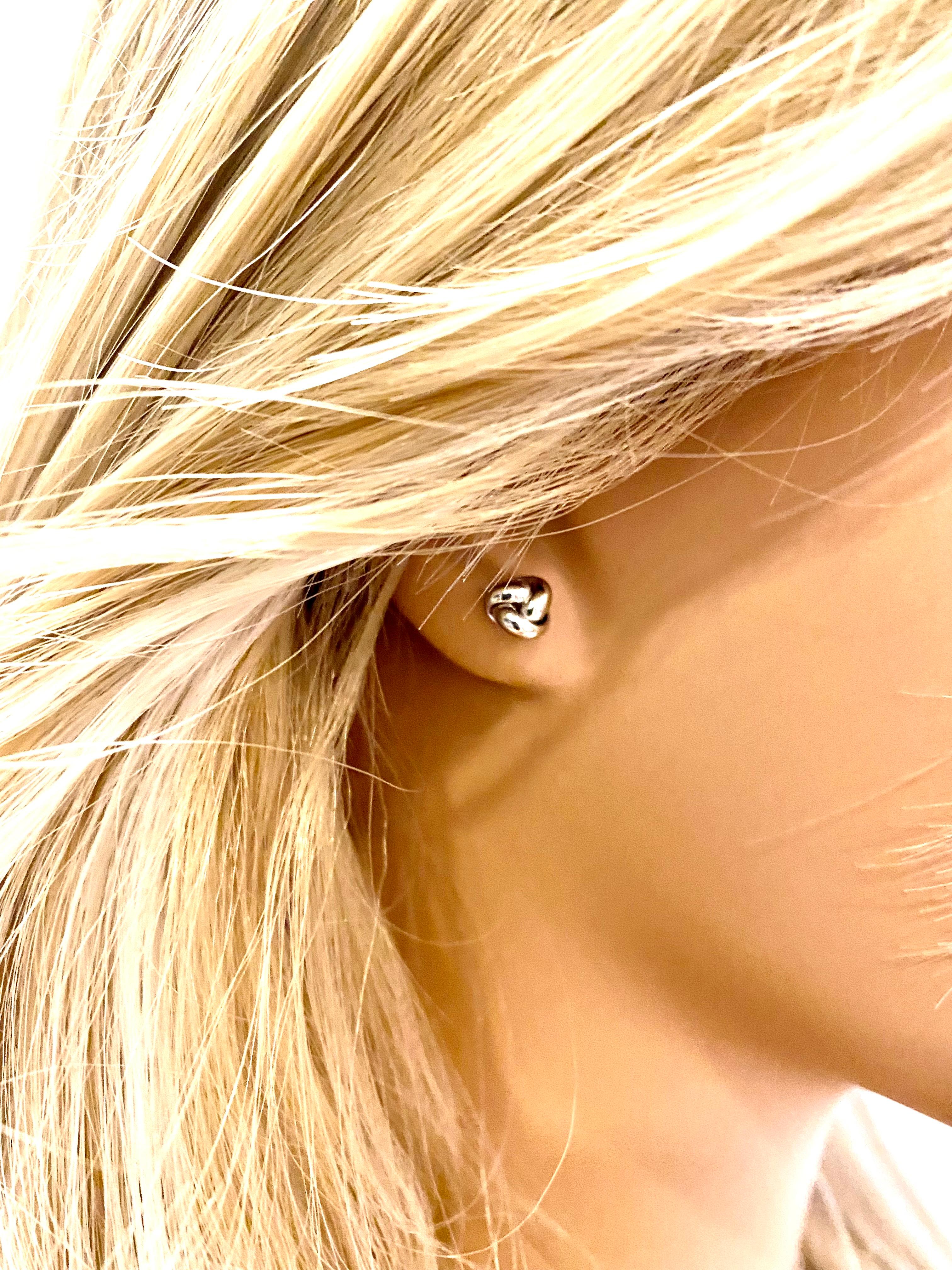 Women's or Men's Fourteen Karat White Gold Love Knot 0.30 InchStud  Earrings Measuring 0.30 inch  For Sale