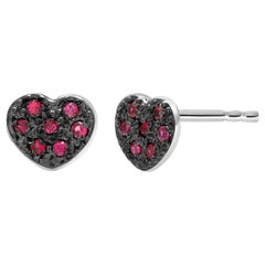 Fourteen Karat White Gold Ruby Heart Shape Design Blacken Stud Earrings