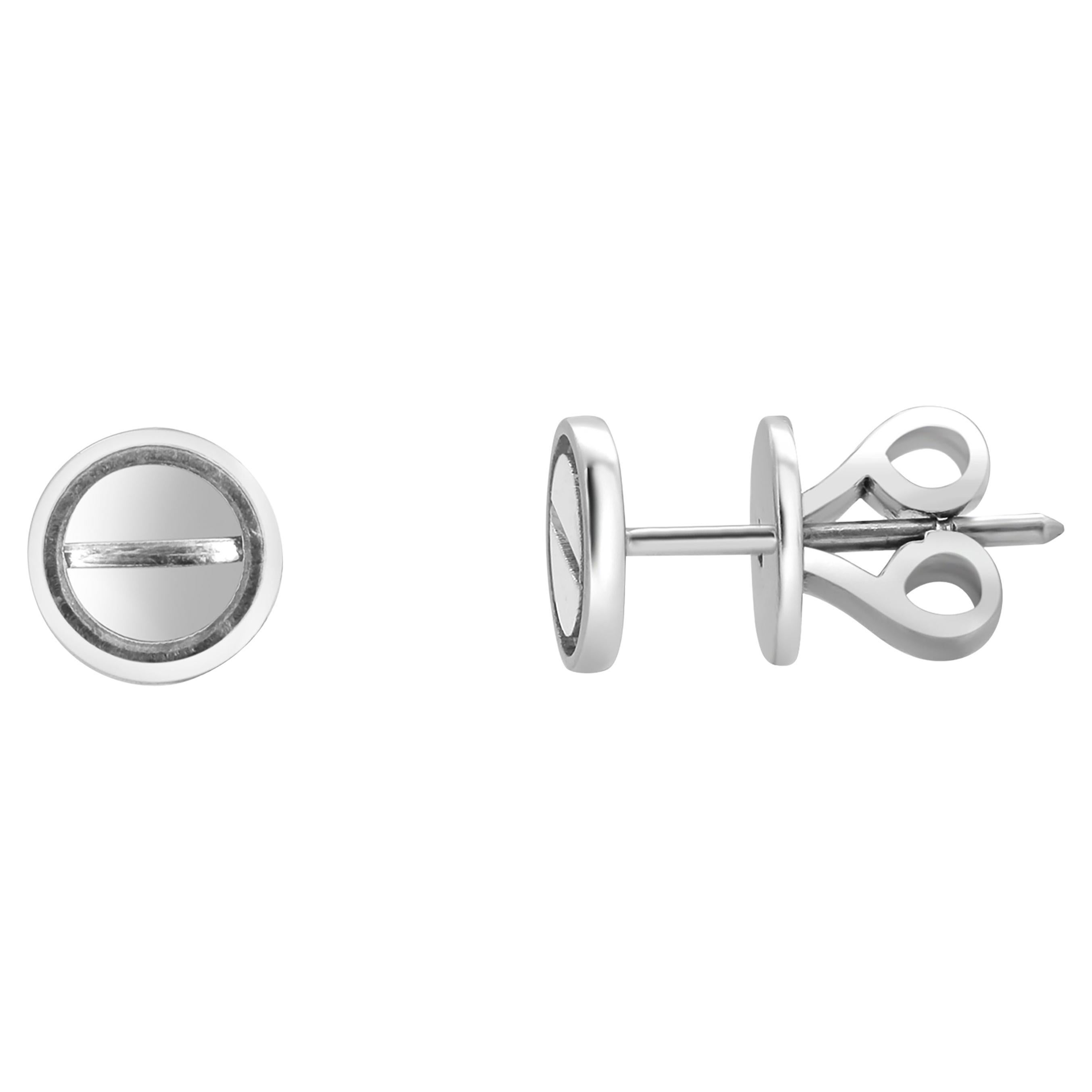 Women's or Men's Fourteen Karat White Gold Stud Earrings in the Style of Cartier