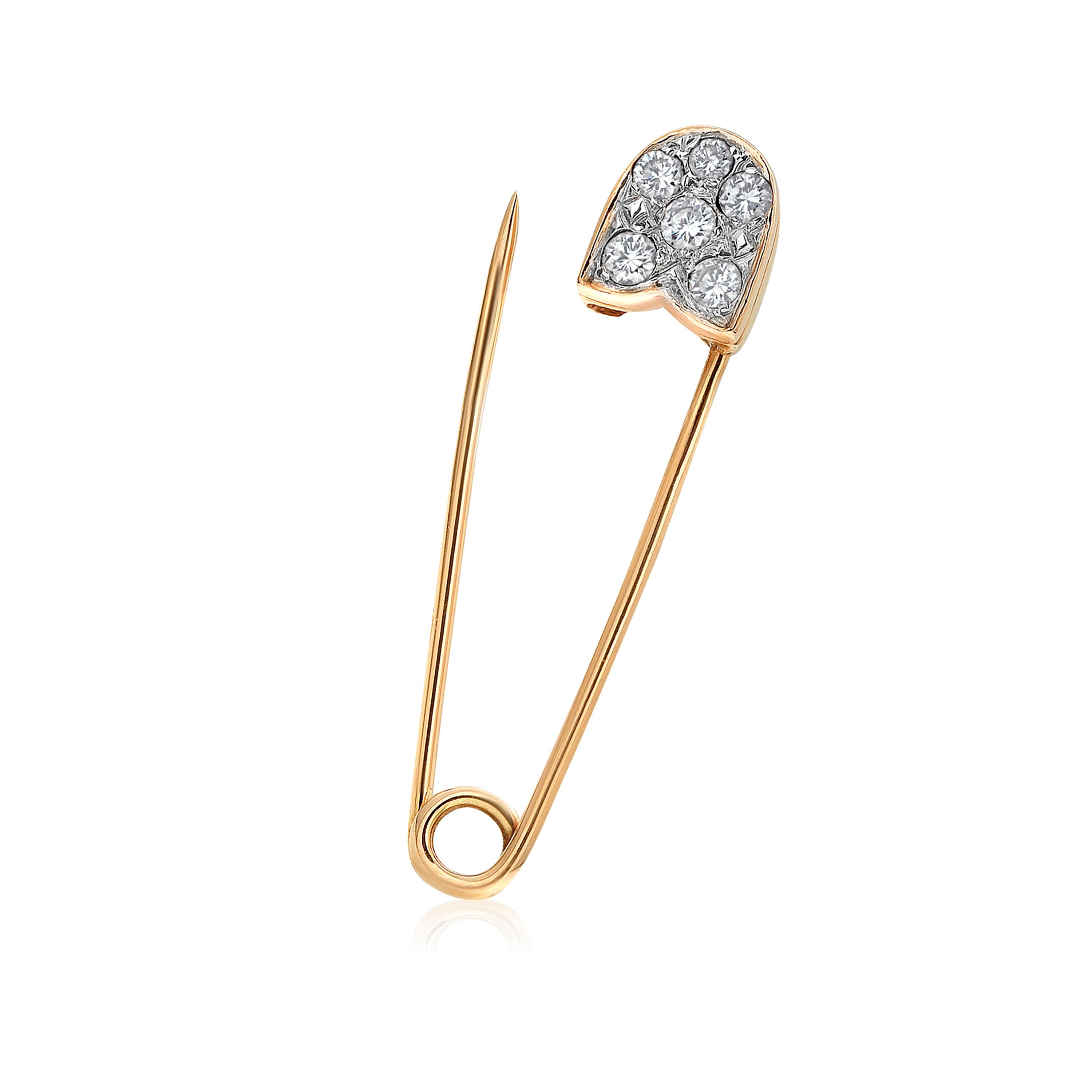 Fourteen Karat Yellow and White Gold Diamond Safety Pin In Good Condition In New York, NY