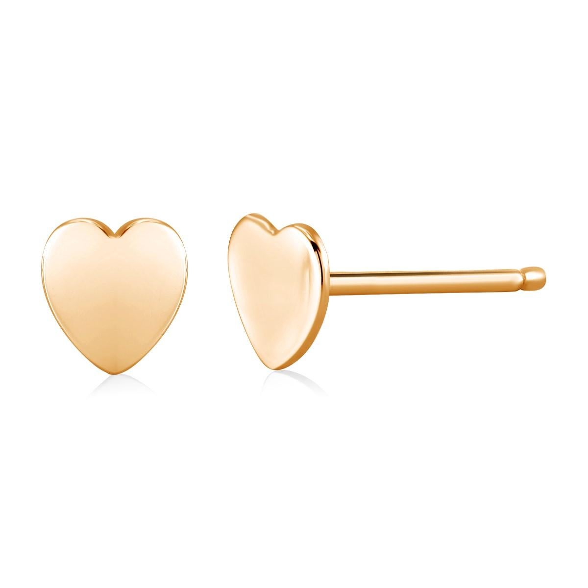 Contemporary Fourteen Karat Yellow Gold Heart Shape Stud Earrings