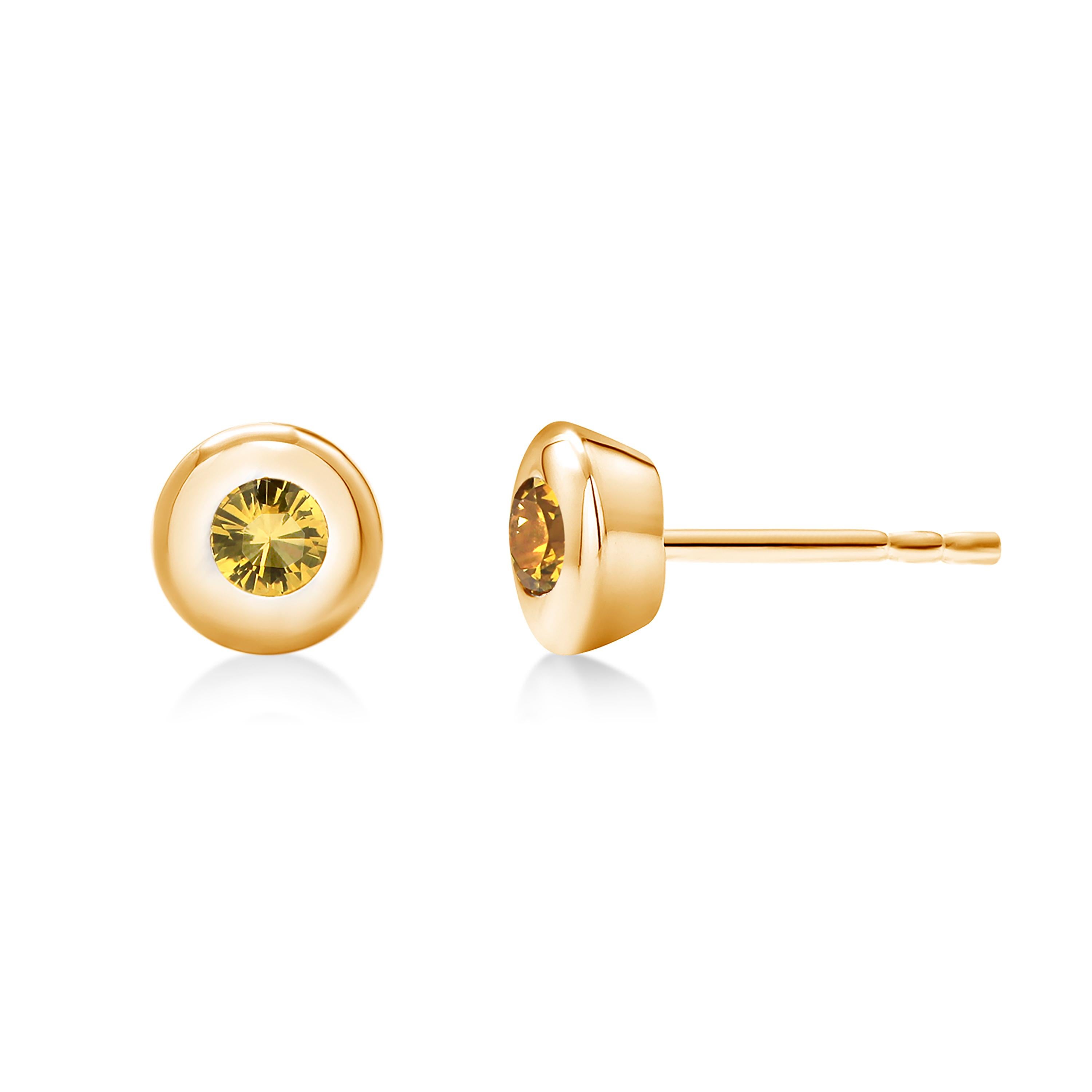Fourteen Karat Yellow Gold Bezel Set Yellow Sapphire Stud Earrings In New Condition In New York, NY
