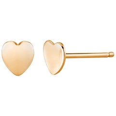 Fourteen Karat Yellow Gold Heart Shape Stud Earrings