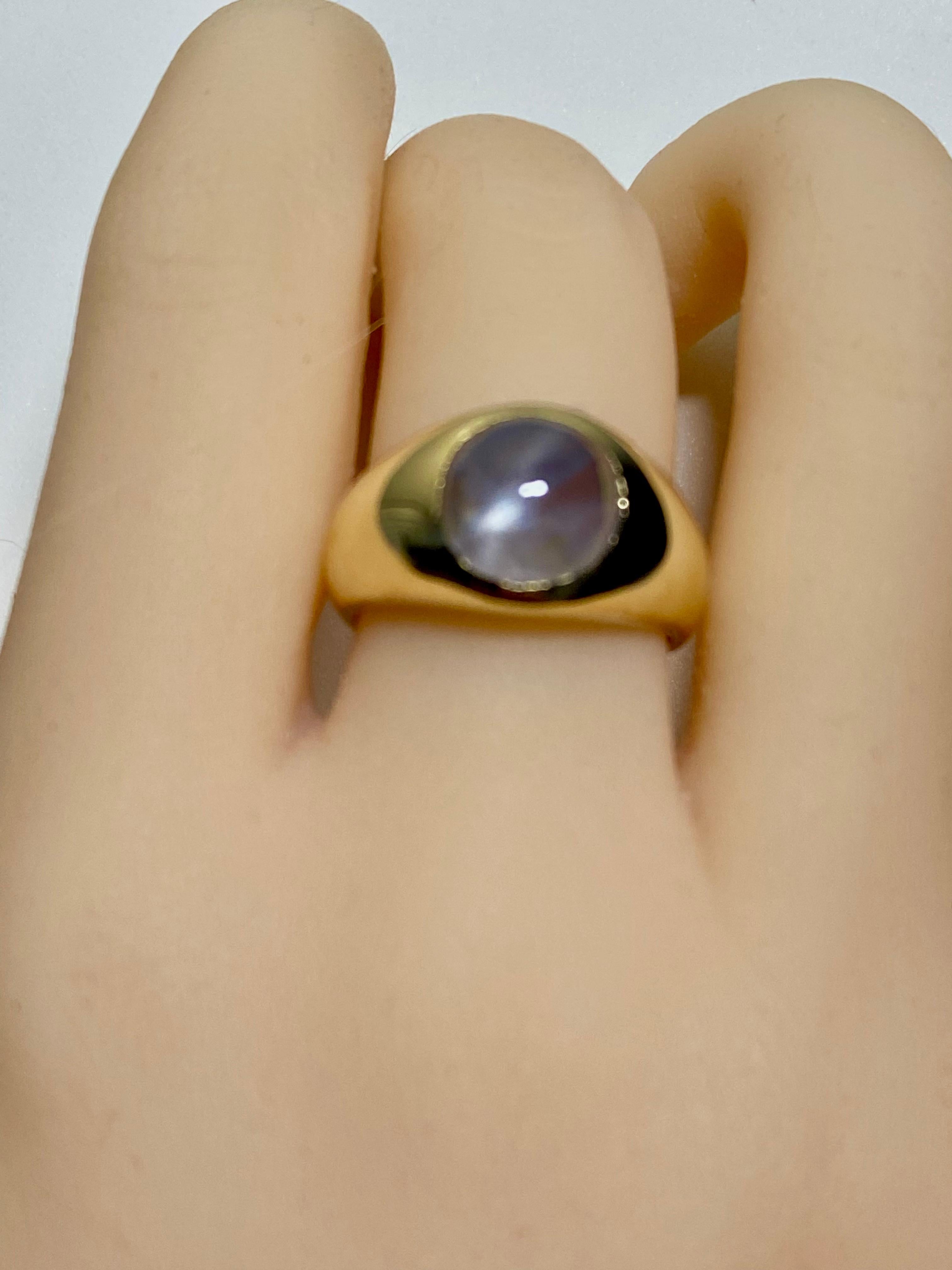GIA Certified No Heat Ceylon Star Sapphire 7.35 Carat Finger Size 10 Dome Ring For Sale 4