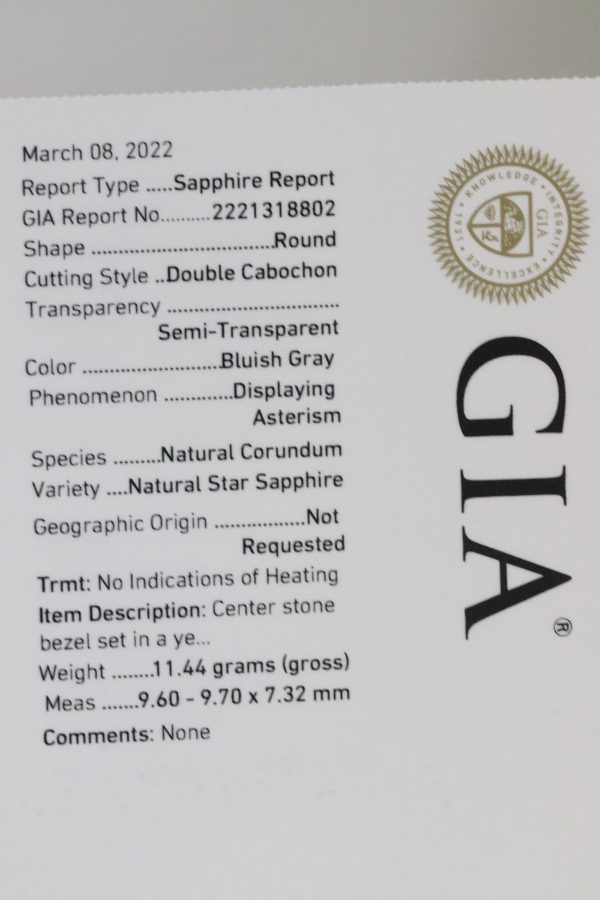 GIA Certified No Heat Ceylon Star Sapphire 7.35 Carat Finger Size 10 Dome Ring For Sale 7