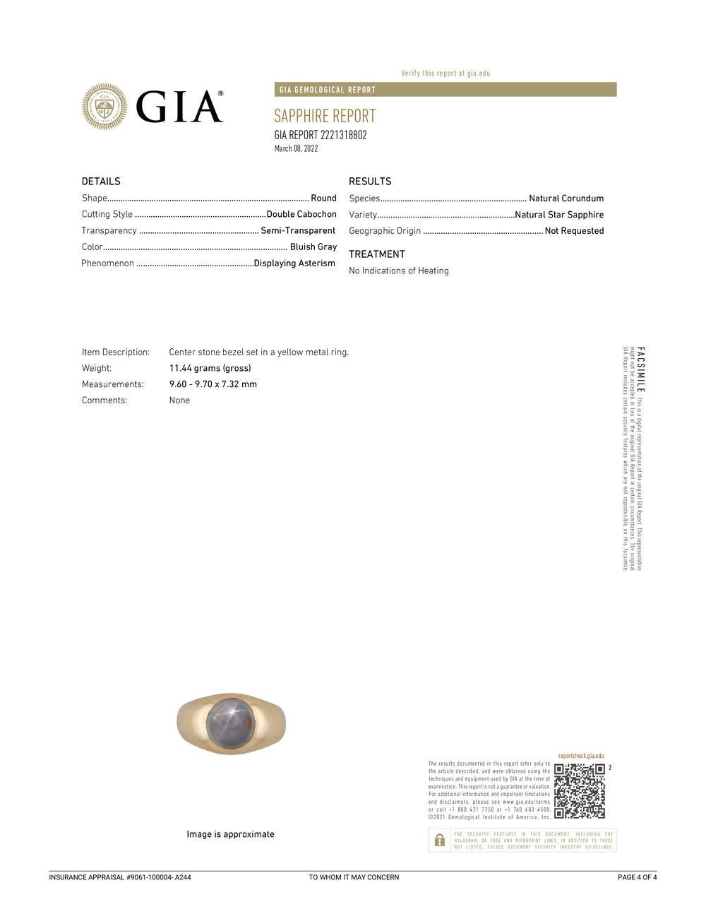 Contemporain GIA Certified No Heat Ceylon Star Sapphire 7.35 Carat Finger Size 10 Dome Ring en vente