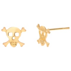 Fourteen Karat Yellow Gold Skull Stud Earrings