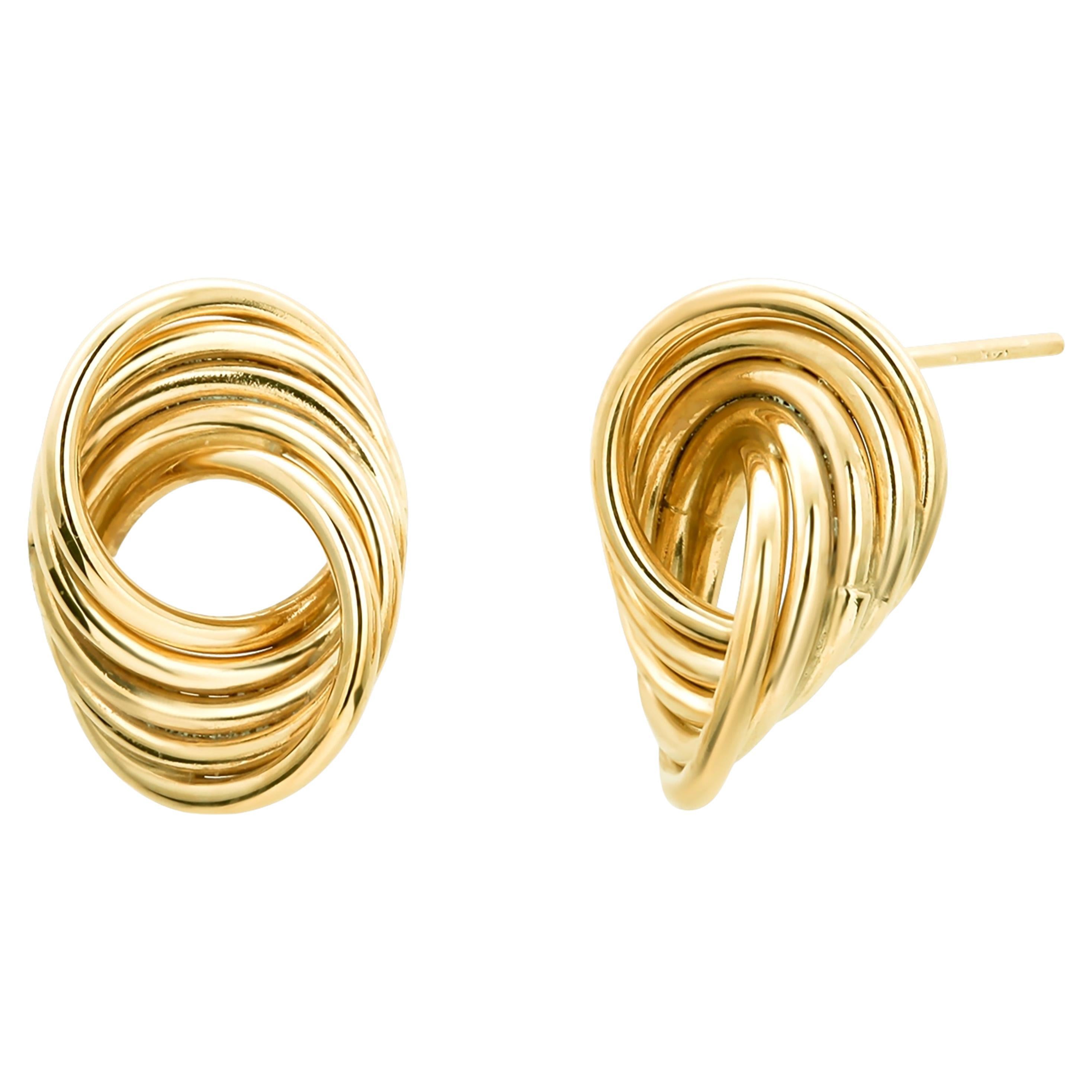 Fourteen Karat Yellow Gold Swirl Shaped Modernist 0.75 Inch Stud Earrings