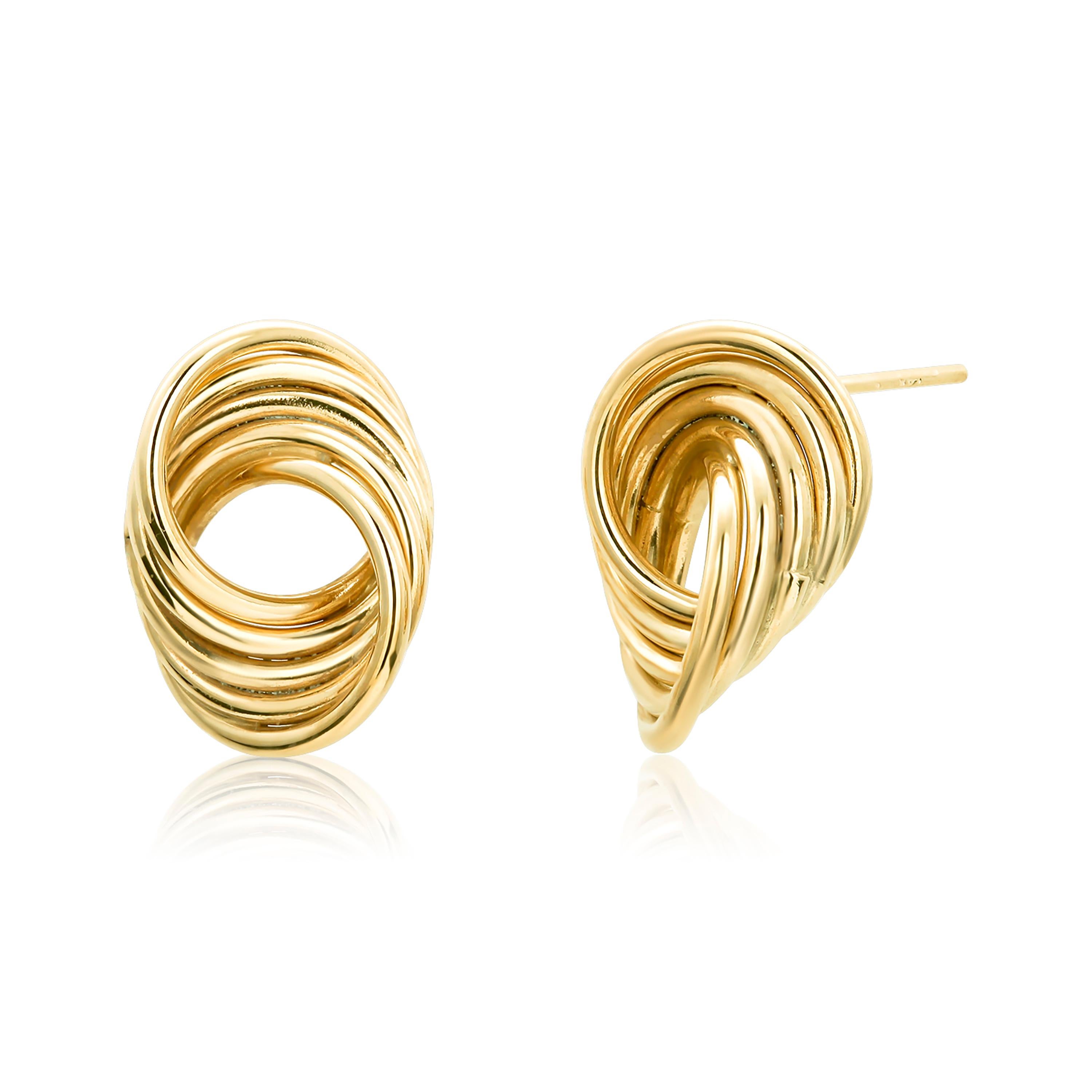 Fourteen Karat Yellow Gold Swirl Shaped Modernist 1.10 Inch Stud Earrings For Sale 1