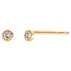 Fourteen Karat Yellow Gold Tiny Diamond Stud Earrings