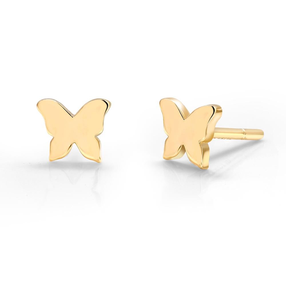 Fourteen Karats Yellow Gold Butterfly Stud Earrings Handmade in Italy  In New Condition For Sale In New York, NY